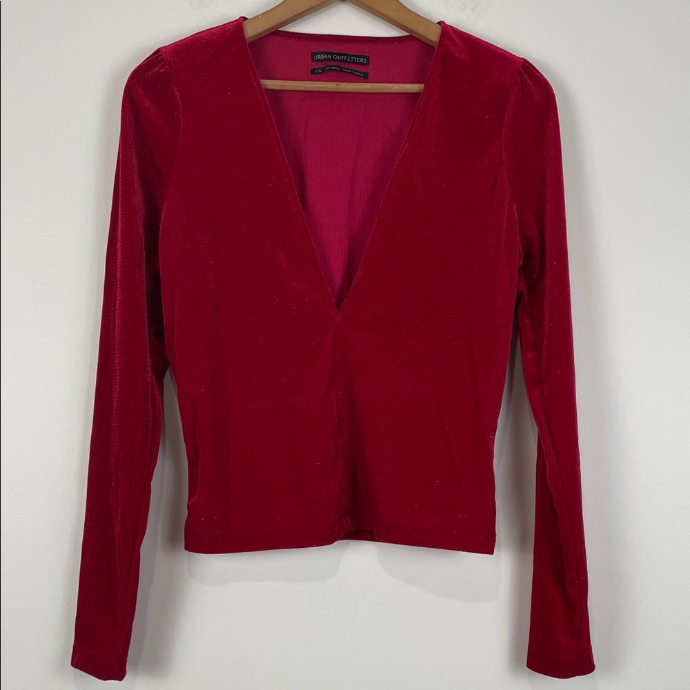 Urban Outfitters Red V-Neck Long Sleeve Top